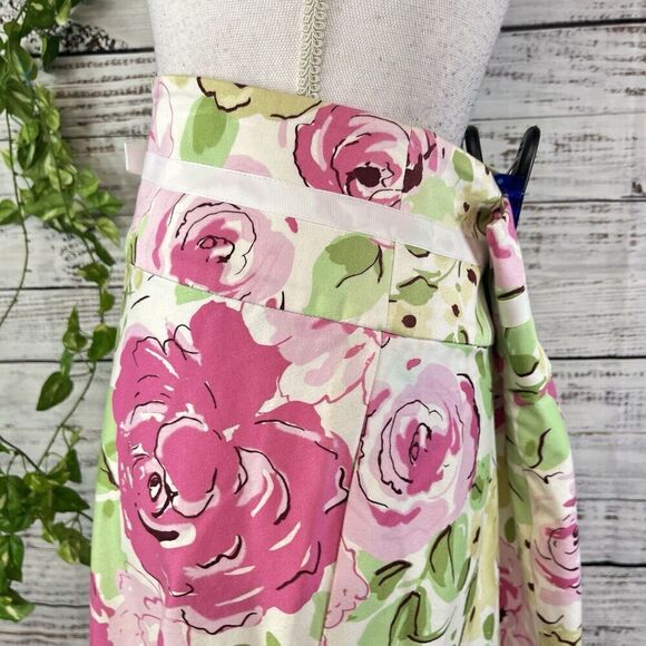 Spiegel Skirt size 14 Pink Green Floral Rose Knee A Line Stretch Wedding Modest - Picture 8 of 11